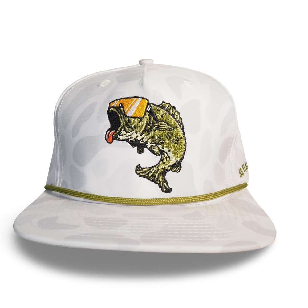 Southern String Hat Co Bass Fishing Snapback Hat White Camo Rope Trucker Cap